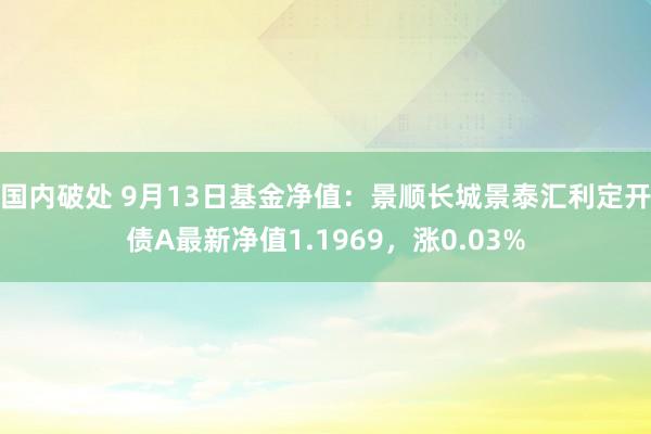 国内破处 9月13日基金净值：景顺长城景泰汇利定开债A最新净值1.1969，涨0.03%