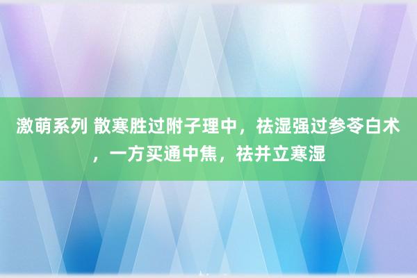 激萌系列 散寒胜过附子理中，祛湿强过参苓白术，一方买通中焦，祛并立寒湿