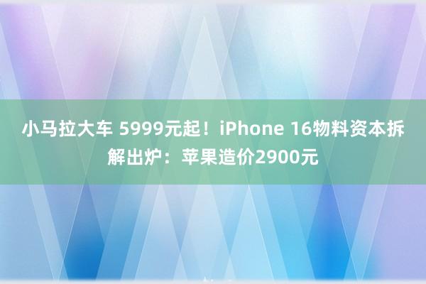 小马拉大车 5999元起！iPhone 16物料资本拆解出炉：苹果造价2900元