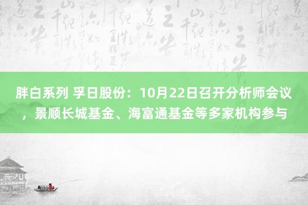 胖白系列 孚日股份：10月22日召开分析师会议，景顺长城基金、海富通基金等多家机构参与