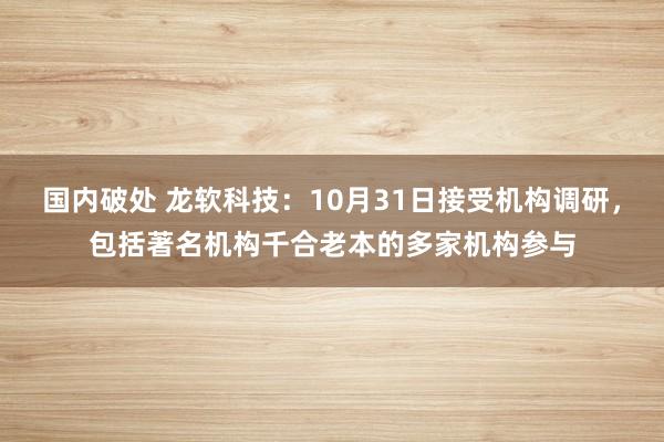 国内破处 龙软科技：10月31日接受机构调研，包括著名机构千合老本的多家机构参与