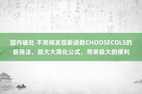 国内破处 不测间发现新函数CHOOSECOLS的新用法，能大大简化公式，带来极大的便利