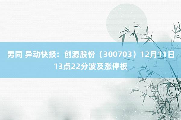 男同 异动快报：创源股份（300703）12月11日13点22分波及涨停板