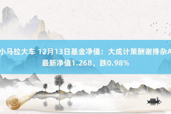 小马拉大车 12月13日基金净值：大成计策酬谢搀杂A最新净值1.268，跌0.98%