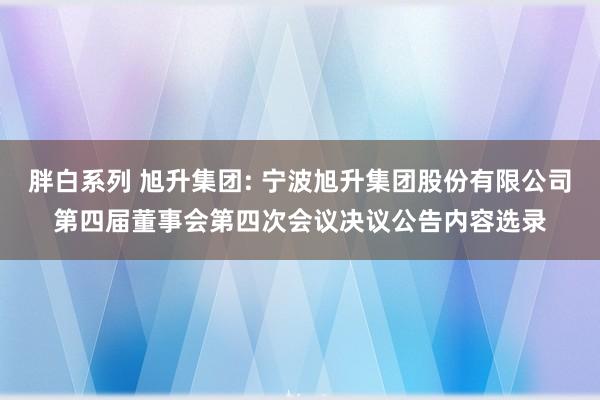 胖白系列 旭升集团: 宁波旭升集团股份有限公司第四届董事会第四次会议决议公告内容选录