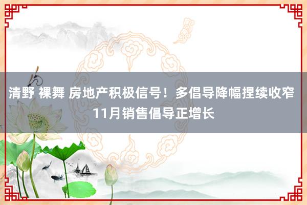 清野 裸舞 房地产积极信号！多倡导降幅捏续收窄 11月销售倡导正增长