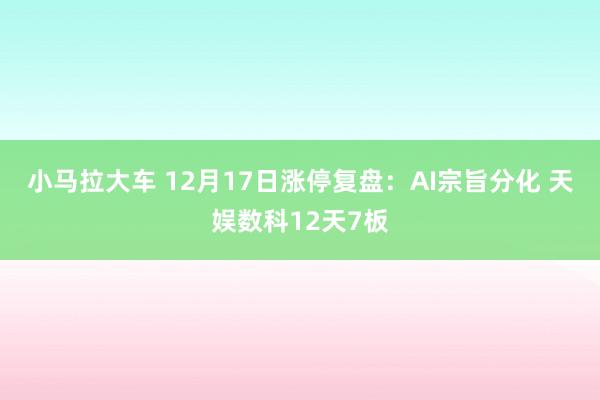 小马拉大车 12月17日涨停复盘：AI宗旨分化 天娱数科12天7板