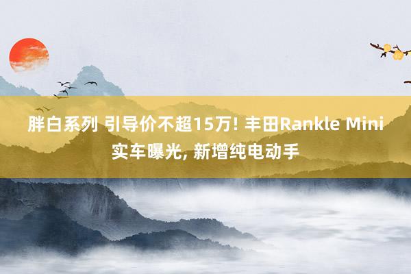 胖白系列 引导价不超15万! 丰田Rankle Mini实车曝光， 新增纯电动手