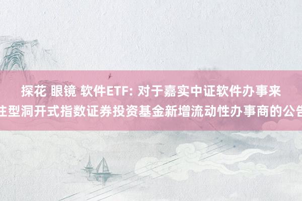 探花 眼镜 软件ETF: 对于嘉实中证软件办事来往型洞开式指数证券投资基金新增流动性办事商的公告